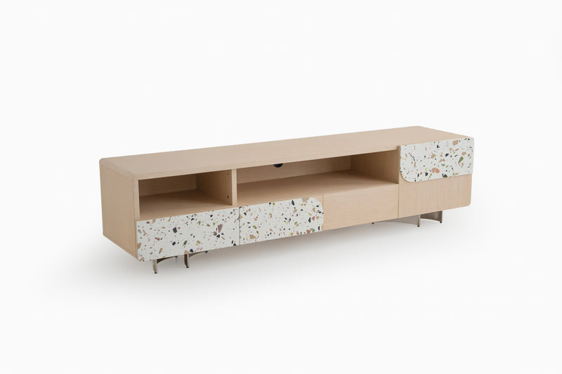 Speckle Charm TV Stand Oak and Colored Terrazzo Design by Acanva