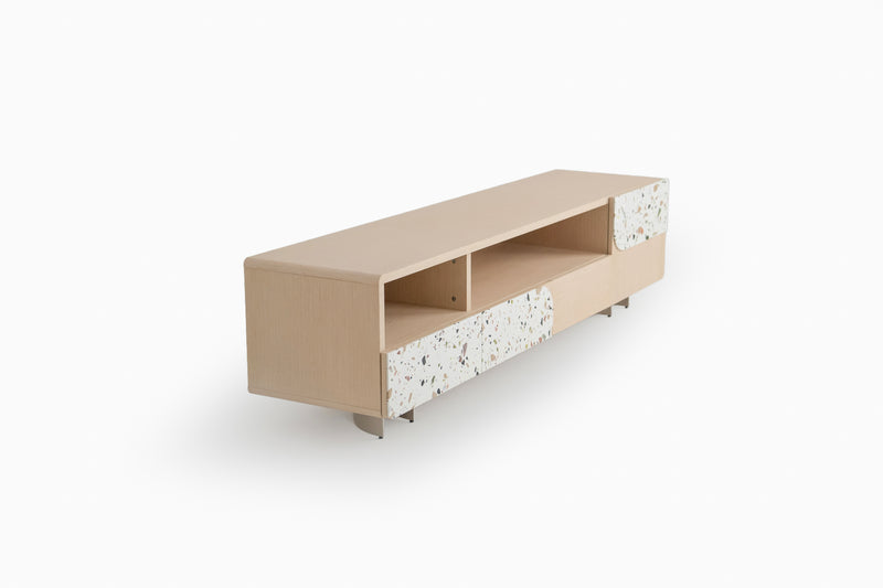 Speckle Charm TV Stand Oak and Colored Terrazzo Design by Acanva