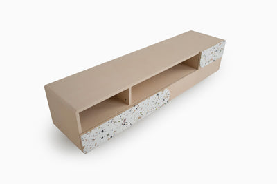 Speckle Charm TV Stand Oak and Colored Terrazzo Design by Acanva