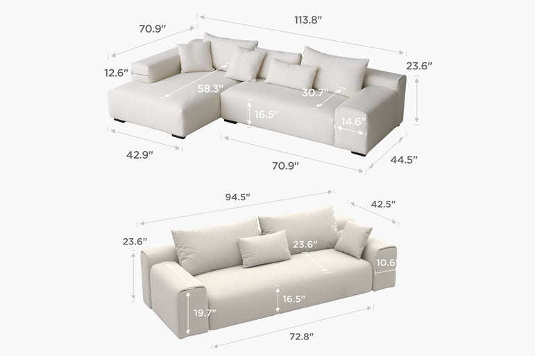 Imola Wide Arm 2-Piece Chaise Sectional and 3-Seater Couch Sofa by Aca ...