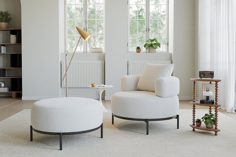 Orla Boucle Round Lounge Chair and Ottoman by Acanva