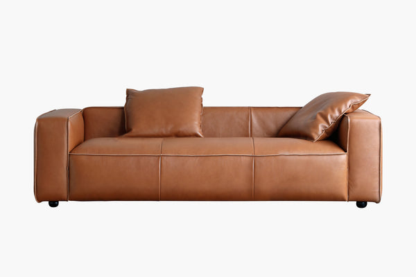Pomona Leather 3-Seater Couch Sofa by Acanva
